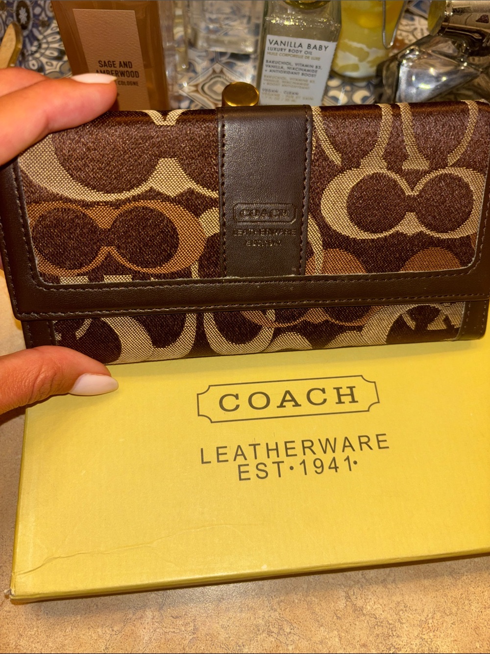 Vintage Coach Brown Signature Monogram Continental Wallet